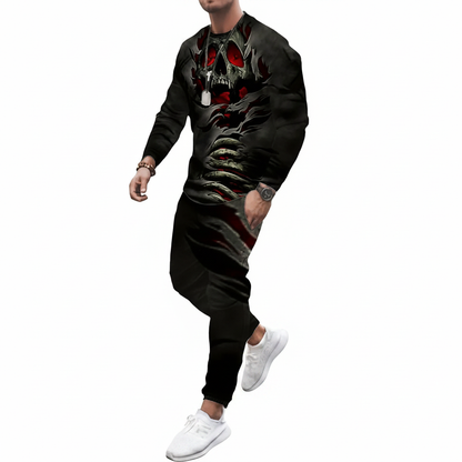 Men's Skull Print Long Sleeve Sweatshirt with Jogger Pants Set