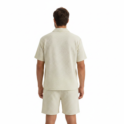 Men's Summer Two Piece Set with Textured Short Sleeve Shirt