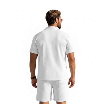 Men's Summer Two Piece Set with Textured Short Sleeve Shirt
