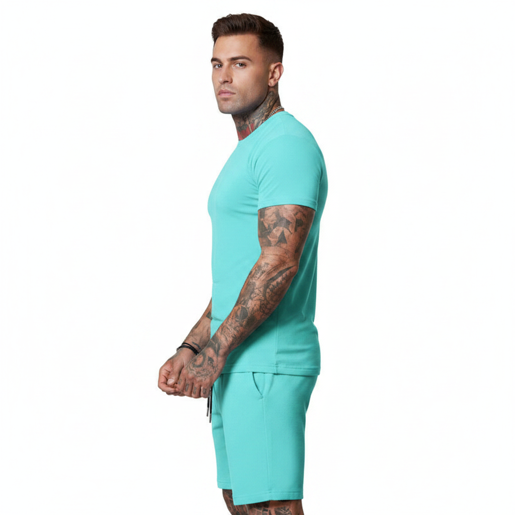 Men's Short Sleeve T-Shirt with Drawstring Shorts Set