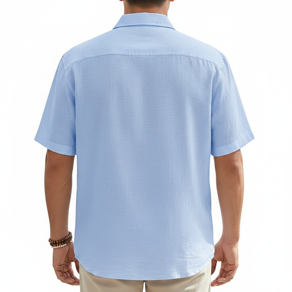 Men's Linen Short Sleeve Button Down Shirt with Chest Pocket