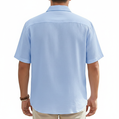 Men's Linen Short Sleeve Button Down Shirt with Chest Pocket