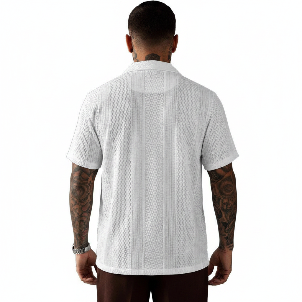 Men's Textured Button Down Shirt with Short Sleeves