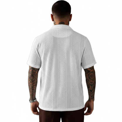 Men's Textured Button Down Shirt with Short Sleeves