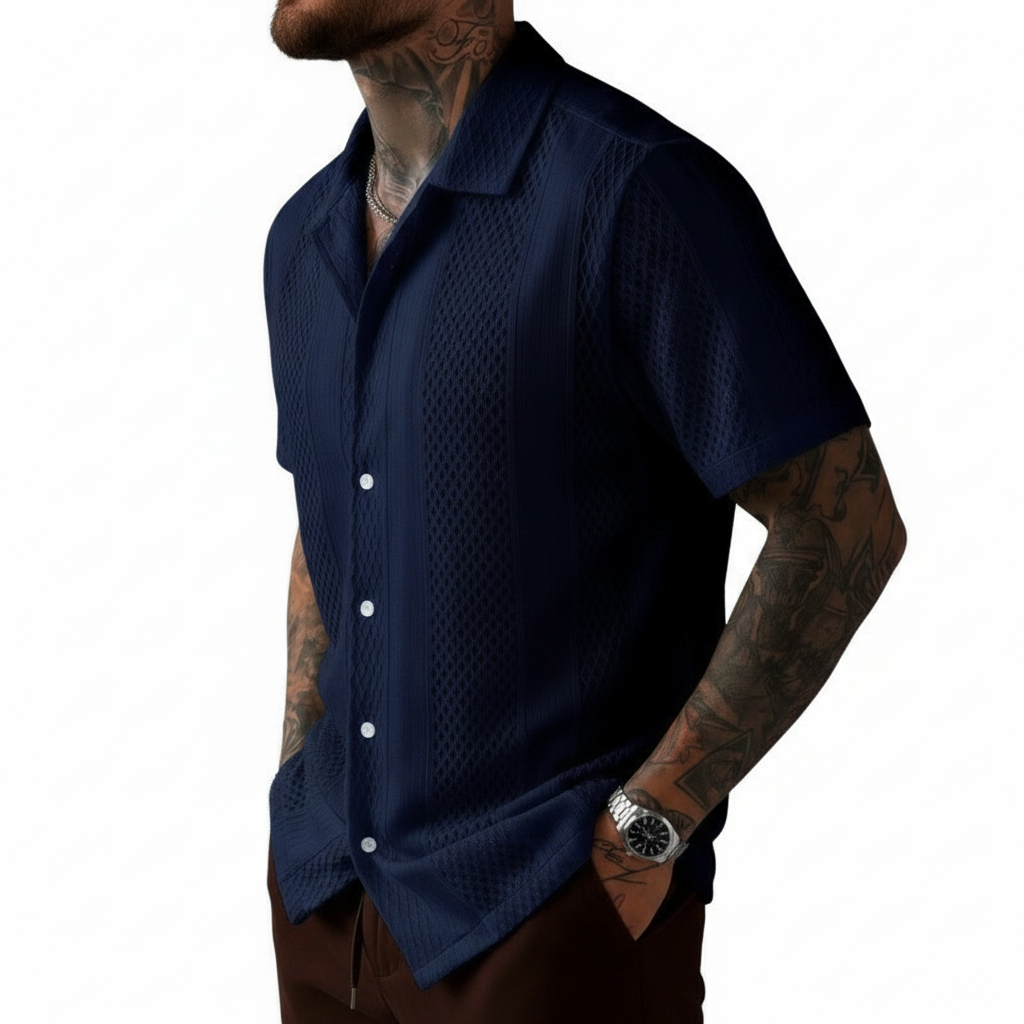 Men's Textured Button Down Shirt with Short Sleeves