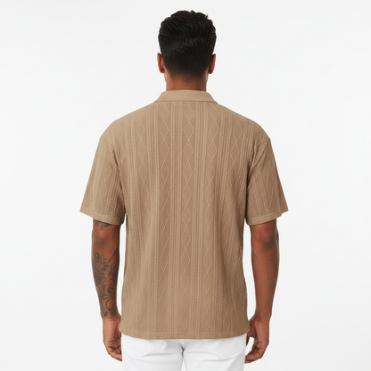 Men's Textured Short Sleeve Polo Shirt in Cotton Blend Fabric