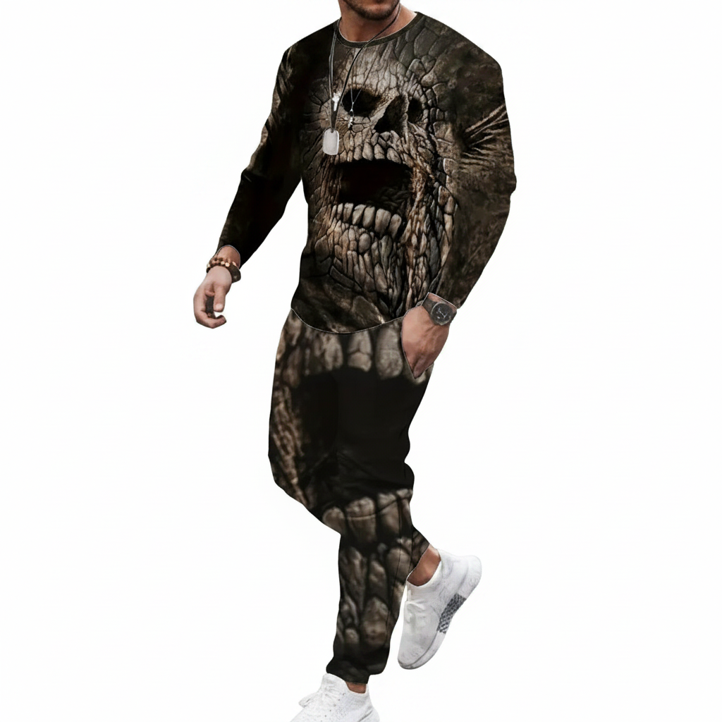 Men's Skull Print Long Sleeve Sweatshirt with Jogger Pants Set