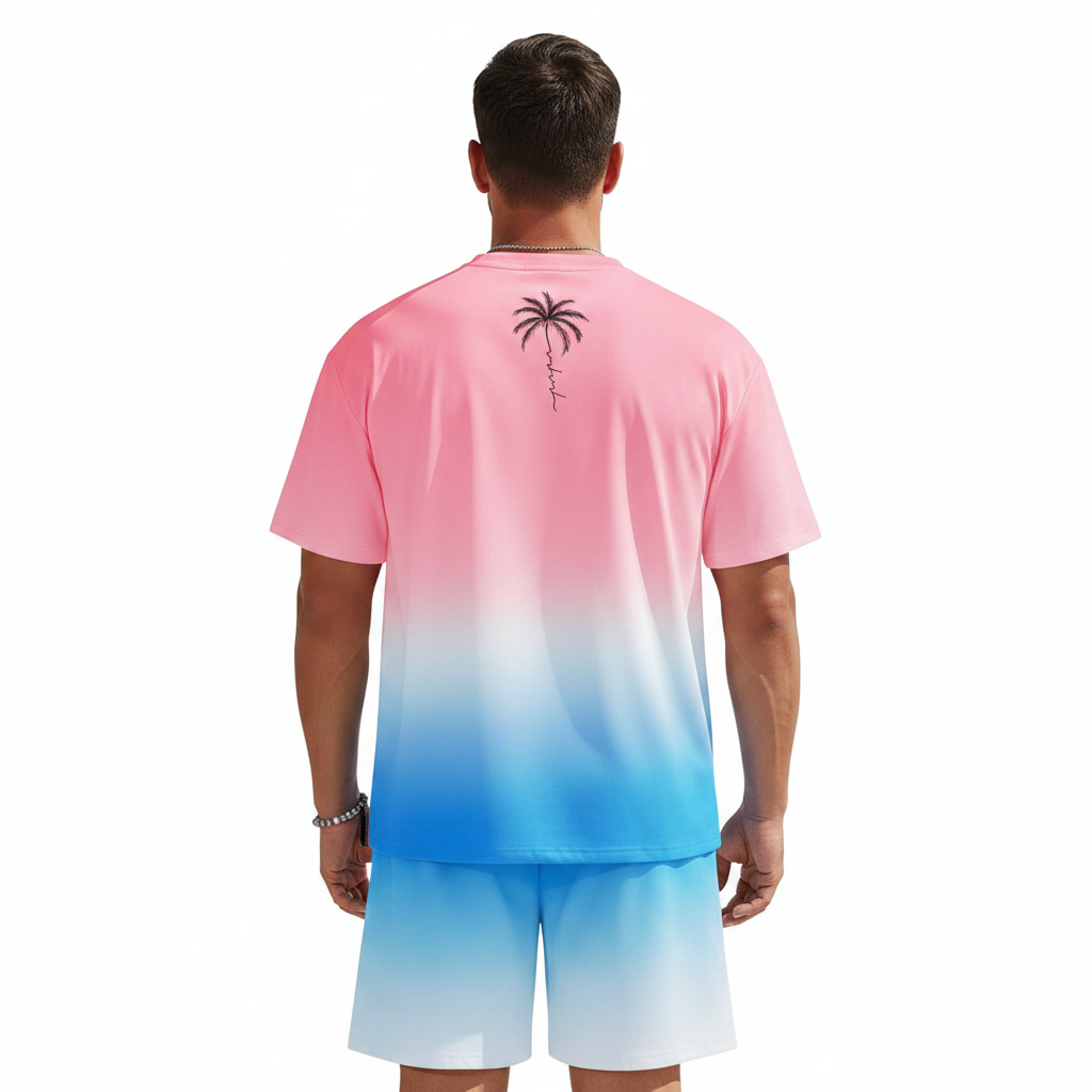 Men's Summer Two Piece Set with Short Sleeve Crew Neck T-Shirt