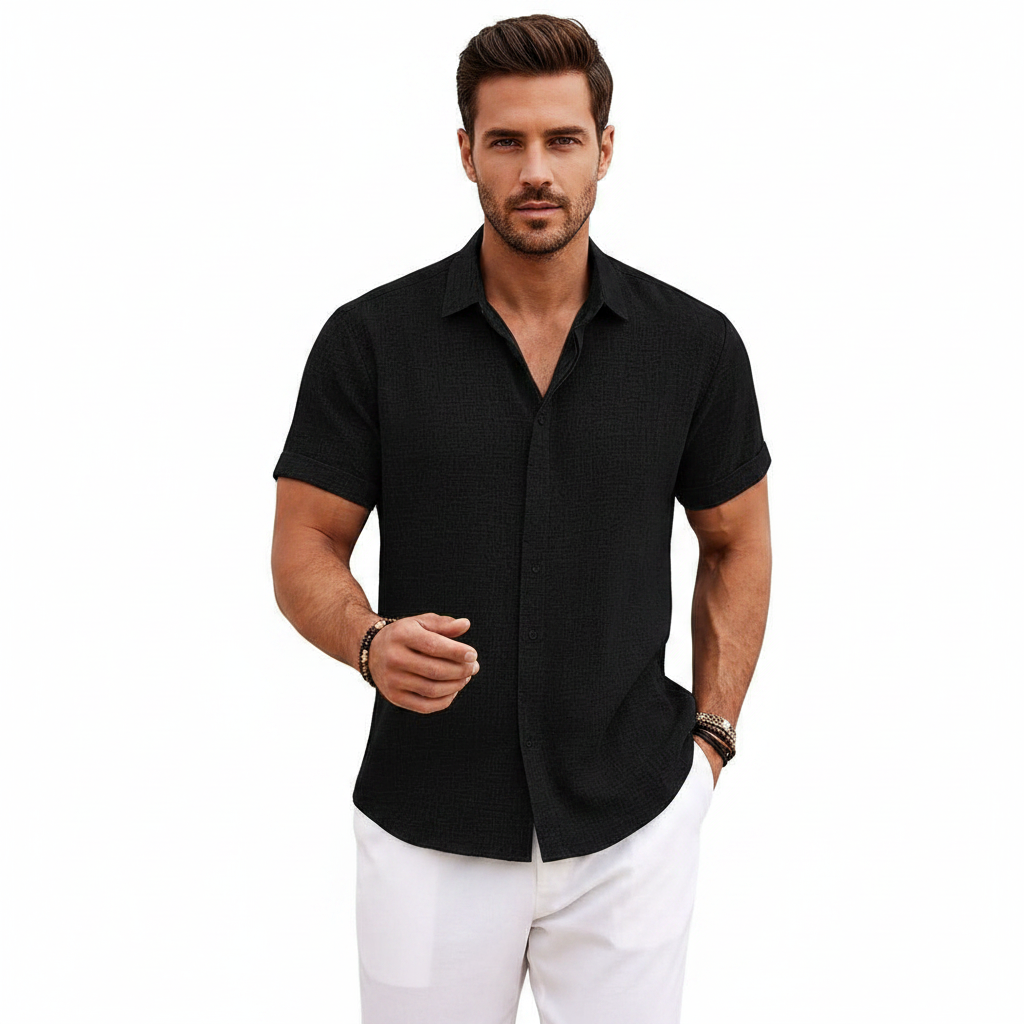 Men's Textured Button Down Shirt for Summer Casual Wear