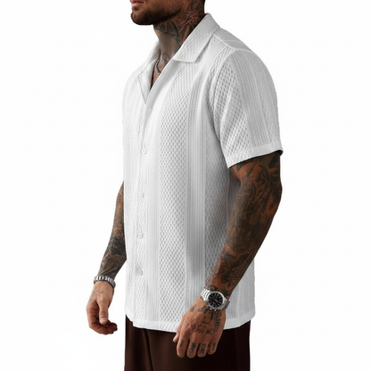 Men's Textured Button Down Shirt with Short Sleeves