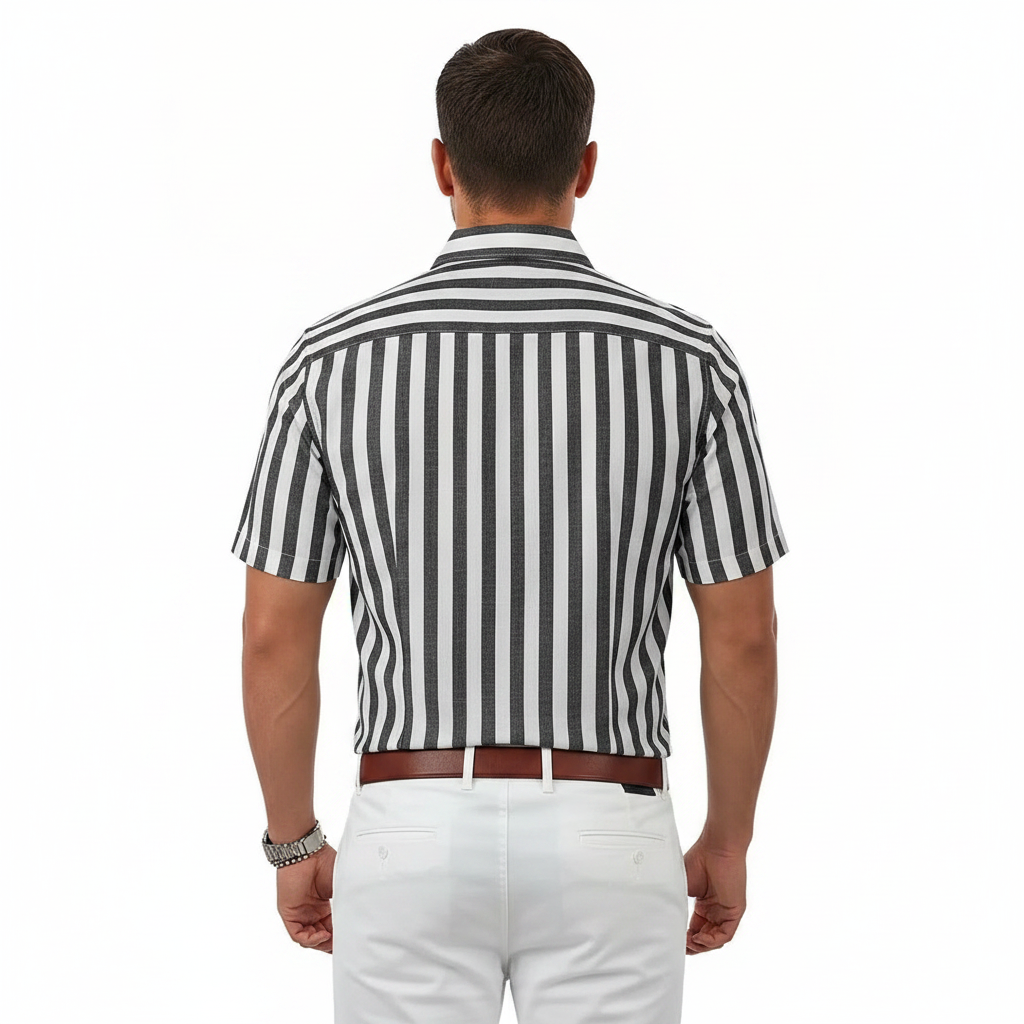 Men's Vertical Striped Short Sleeve Button Down Shirt