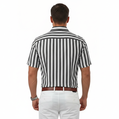 Men's Vertical Striped Short Sleeve Button Down Shirt