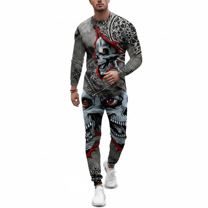 Men's Skull Print Long Sleeve Sweatshirt with Jogger Pants Set