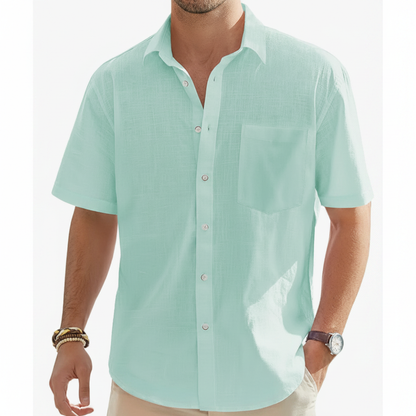 Men's Linen Short Sleeve Button Down Shirt with Chest Pocket
