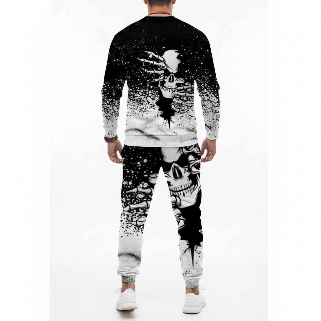 Men's Skull Print Long Sleeve Sweatshirt with Jogger Pants Set