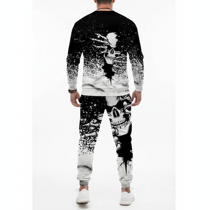 Men's Skull Print Long Sleeve Sweatshirt with Jogger Pants Set