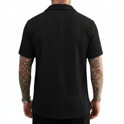Men's Textured Button Down Shirt with Short Sleeves