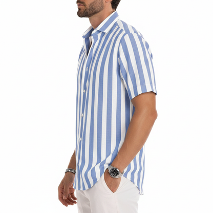 Men's Vertical Striped Short Sleeve Button Down Shirt