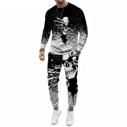 Men's Skull Print Long Sleeve Sweatshirt with Jogger Pants Set