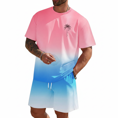 Men's Summer Two Piece Set with Short Sleeve Crew Neck T-Shirt