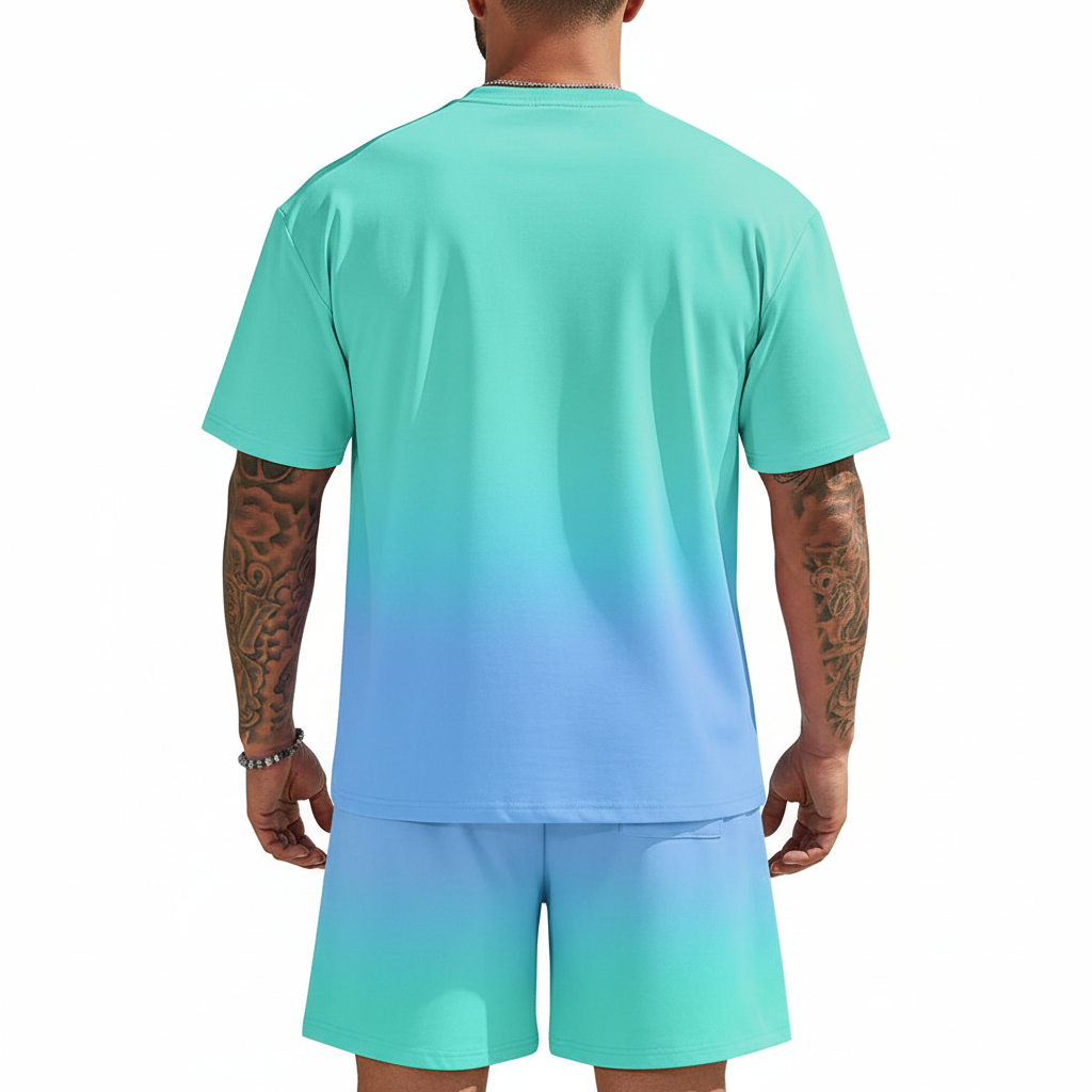 Men's Summer Two Piece Set with Short Sleeve Crew Neck T-Shirt