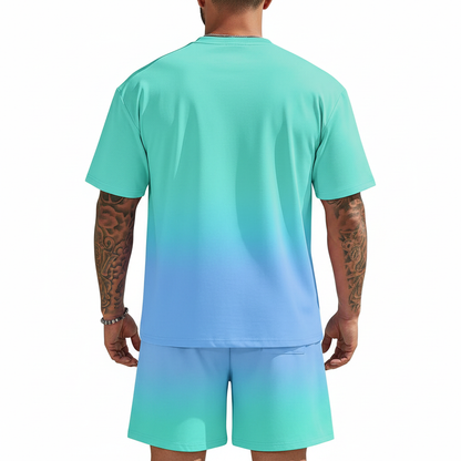 Men's Summer Two Piece Set with Short Sleeve Crew Neck T-Shirt