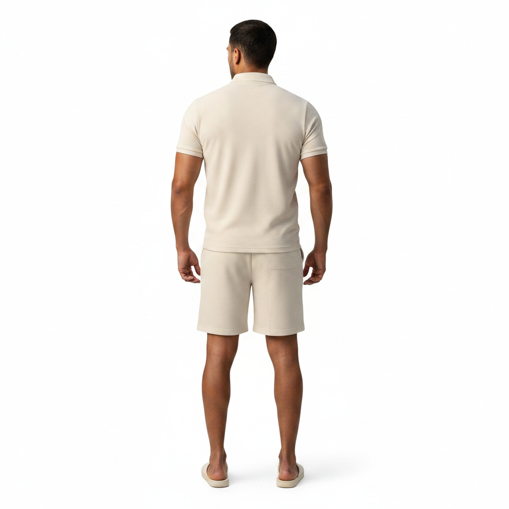 Men's Geometric Print Short Sleeve Polo Shirt with Matching Shorts Set