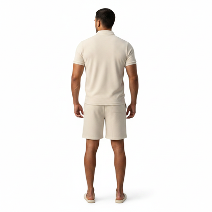Men's Geometric Print Short Sleeve Polo Shirt with Matching Shorts Set