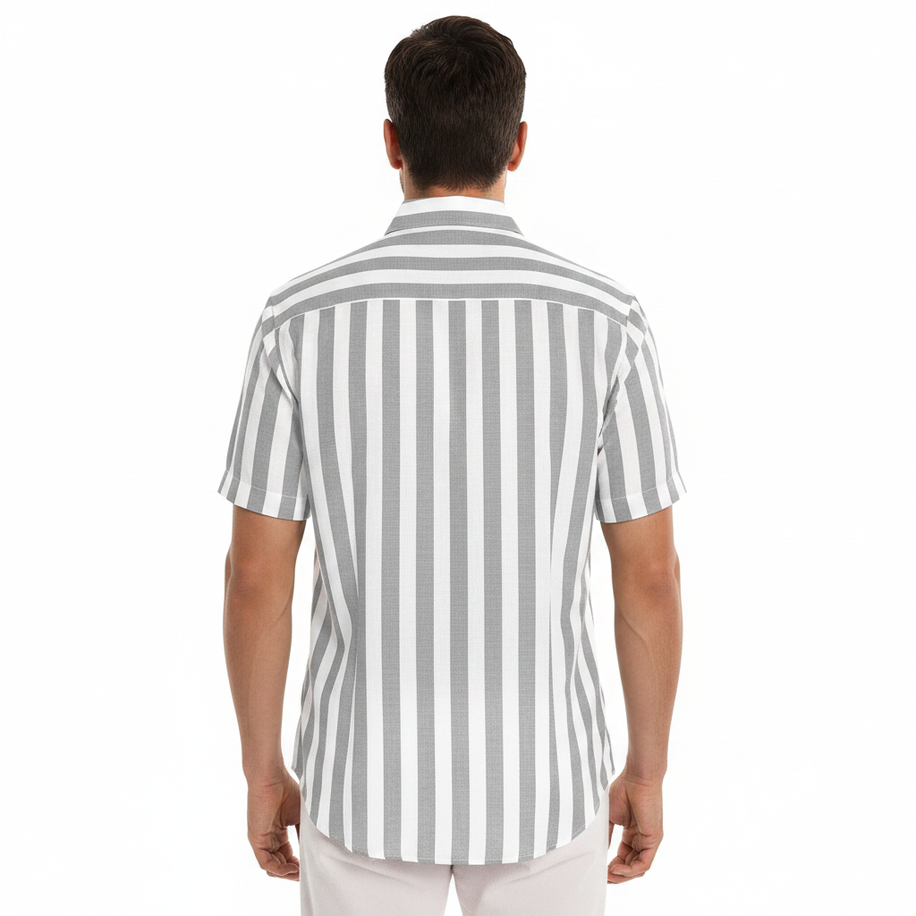 Men's Vertical Striped Short Sleeve Button Down Shirt