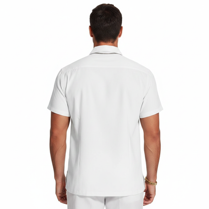 Men's Short Sleeve Button Down Shirt with Vertical Stripe Print