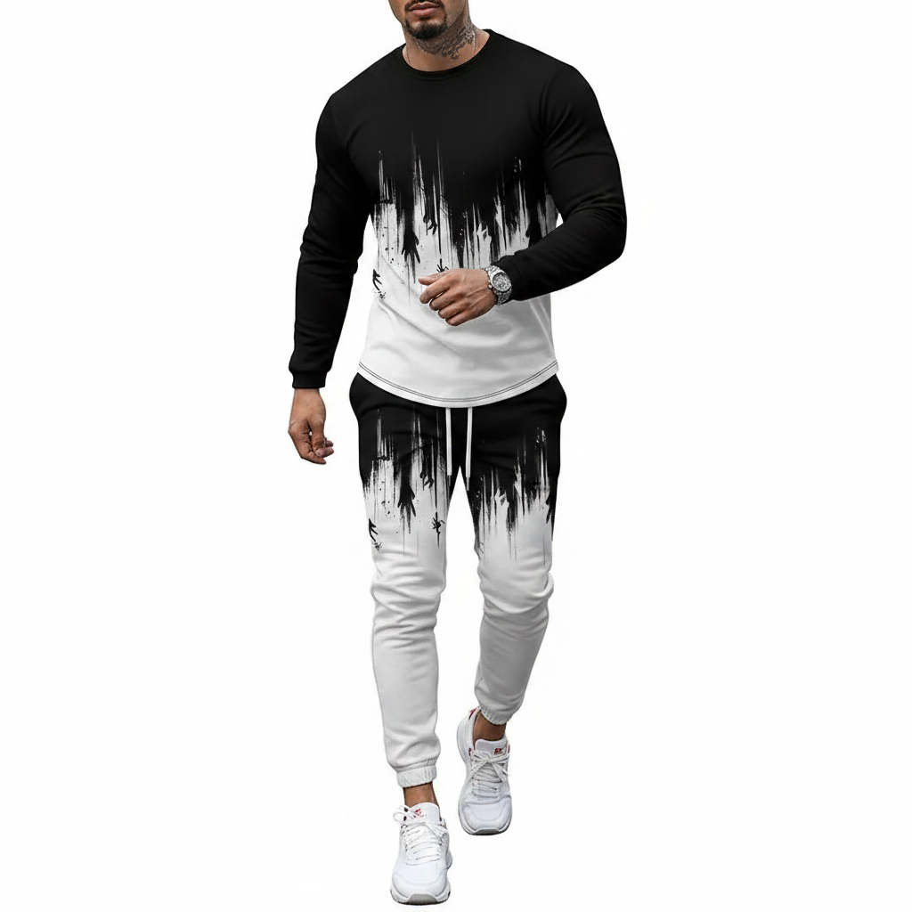 Men's Skull Print Long Sleeve Sweatshirt with Jogger Pants Set