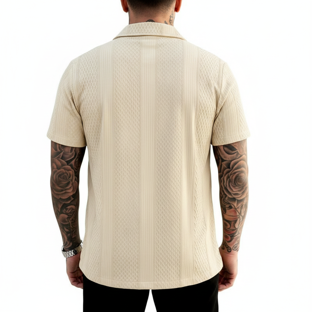 Men's Textured Button Down Shirt with Short Sleeves