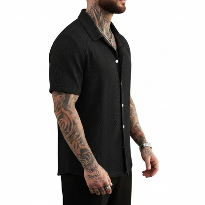 Men's Textured Button Down Shirt with Short Sleeves