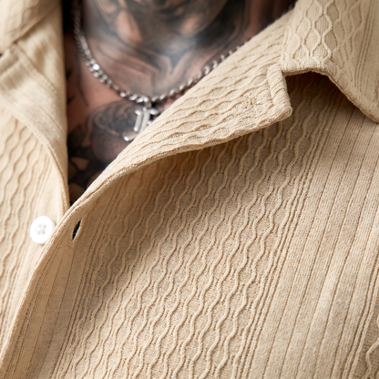 Men's Textured Button Down Shirt with Short Sleeves
