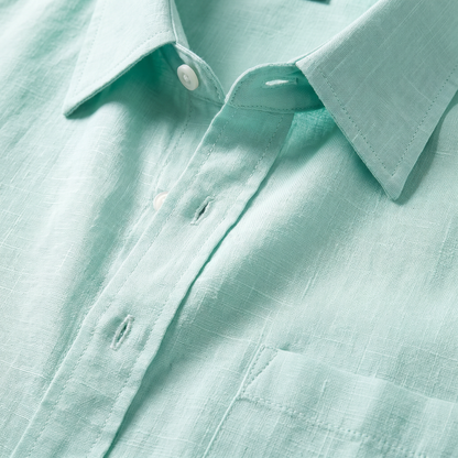 Men's Linen Short Sleeve Button Down Shirt with Chest Pocket