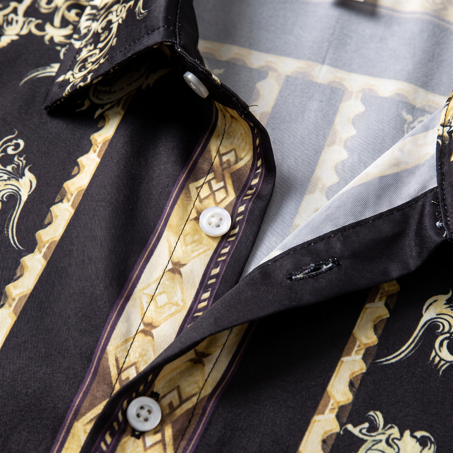 Men's Baroque Print Short Sleeve Button Down Shirt with Drawstring Shorts Set